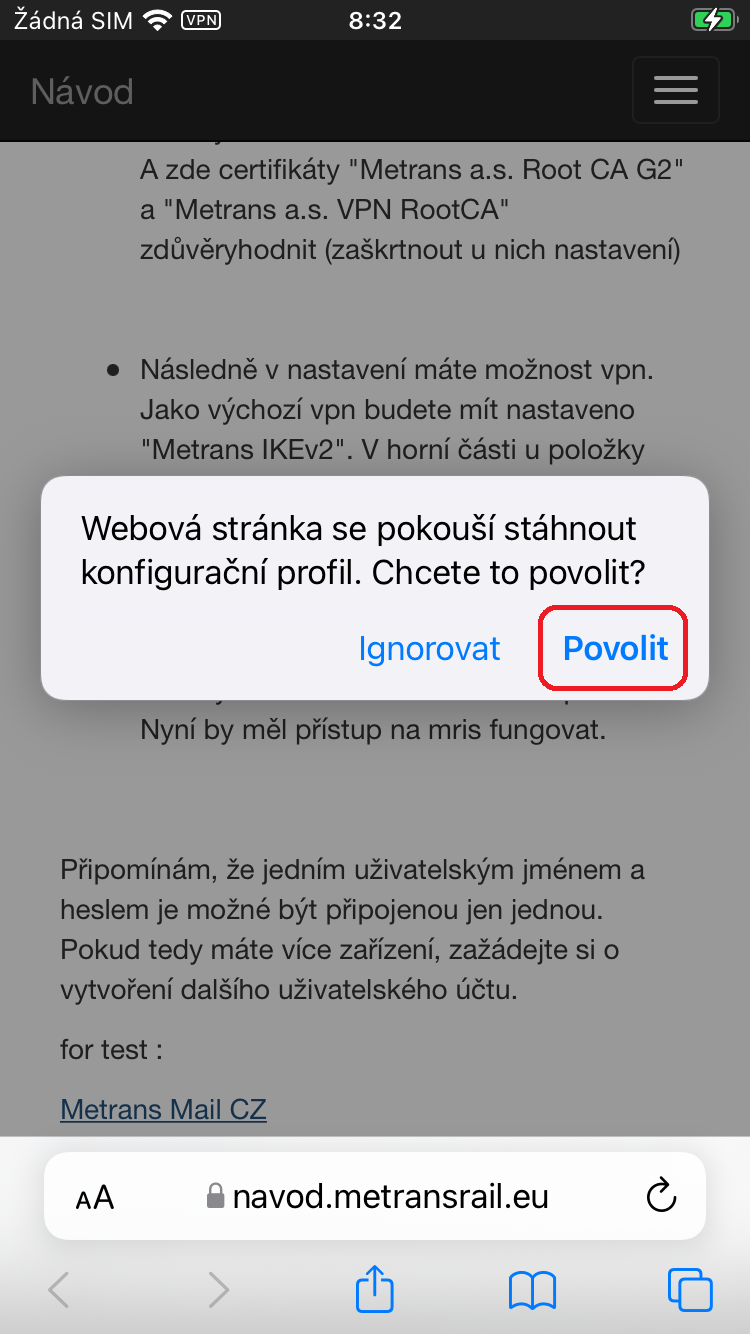 Instalace profilu