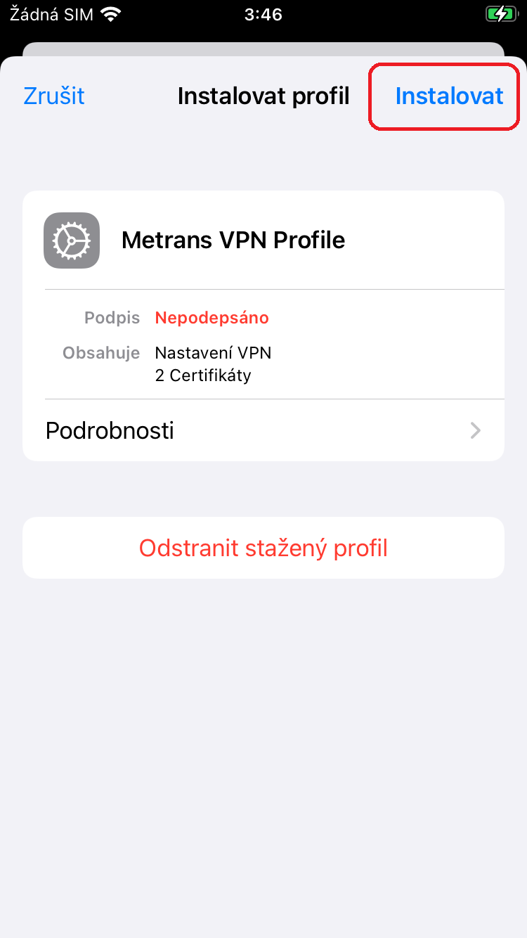 Instalace profilu