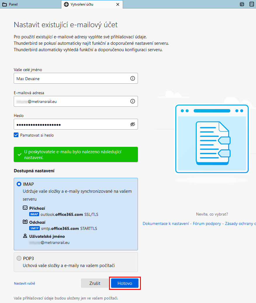 thunderbird - nastavení účtu