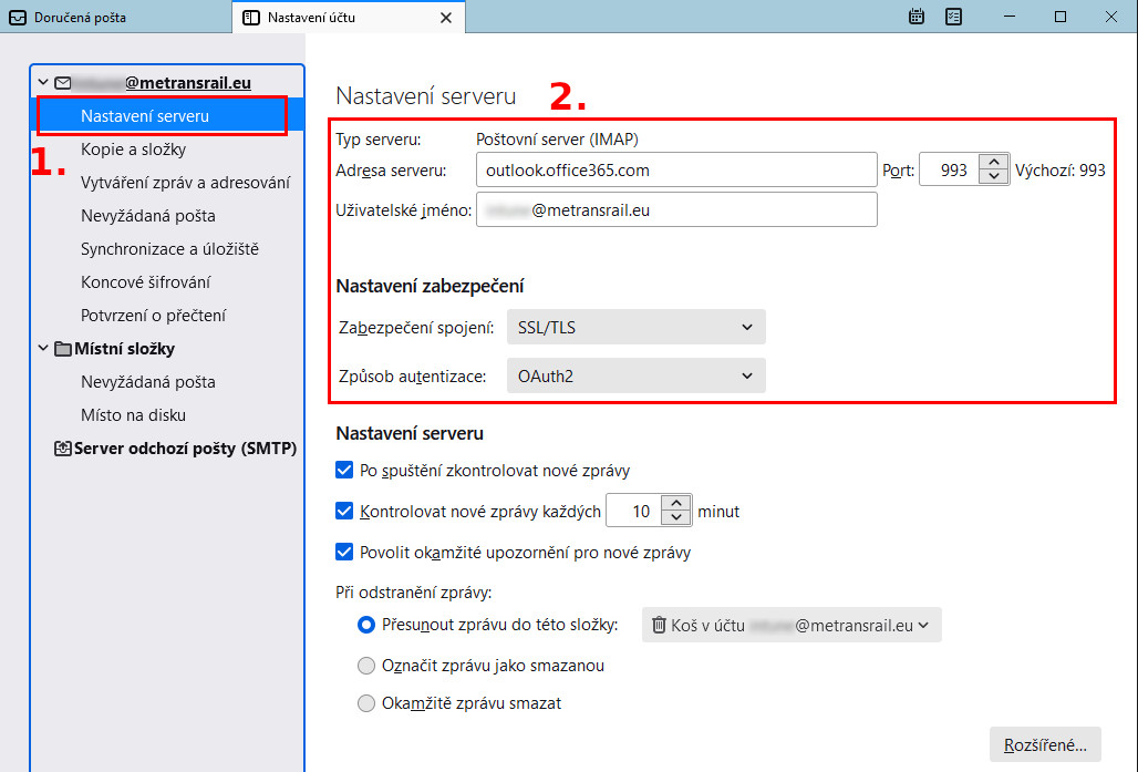 thunderbird - nastavení účtu